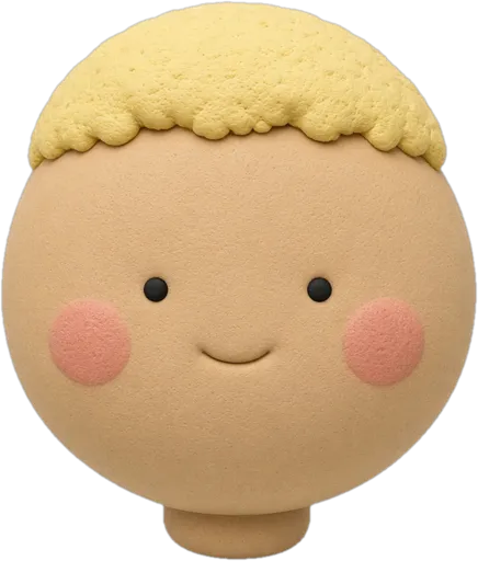 Clay illustration of a round face shape: as wide as long, soft jaw
